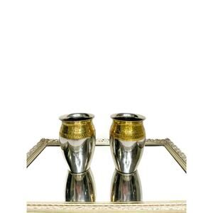 Stunning Rare Antique Silver and Brass Vases with Floral Design